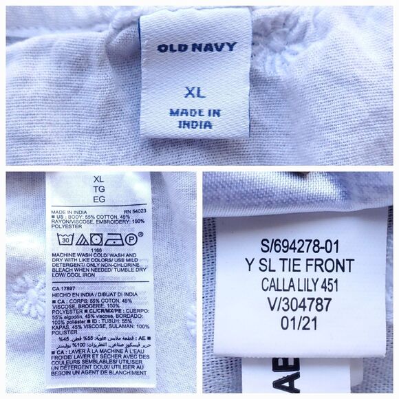 Old Navy White Tiered Sleeveless Top XL Embroidered Floral Cottage Boho Tie Neck - Picture 5 of 7
